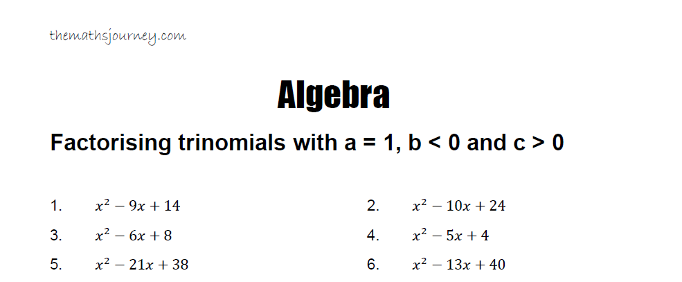 algebra worksheet on factorising